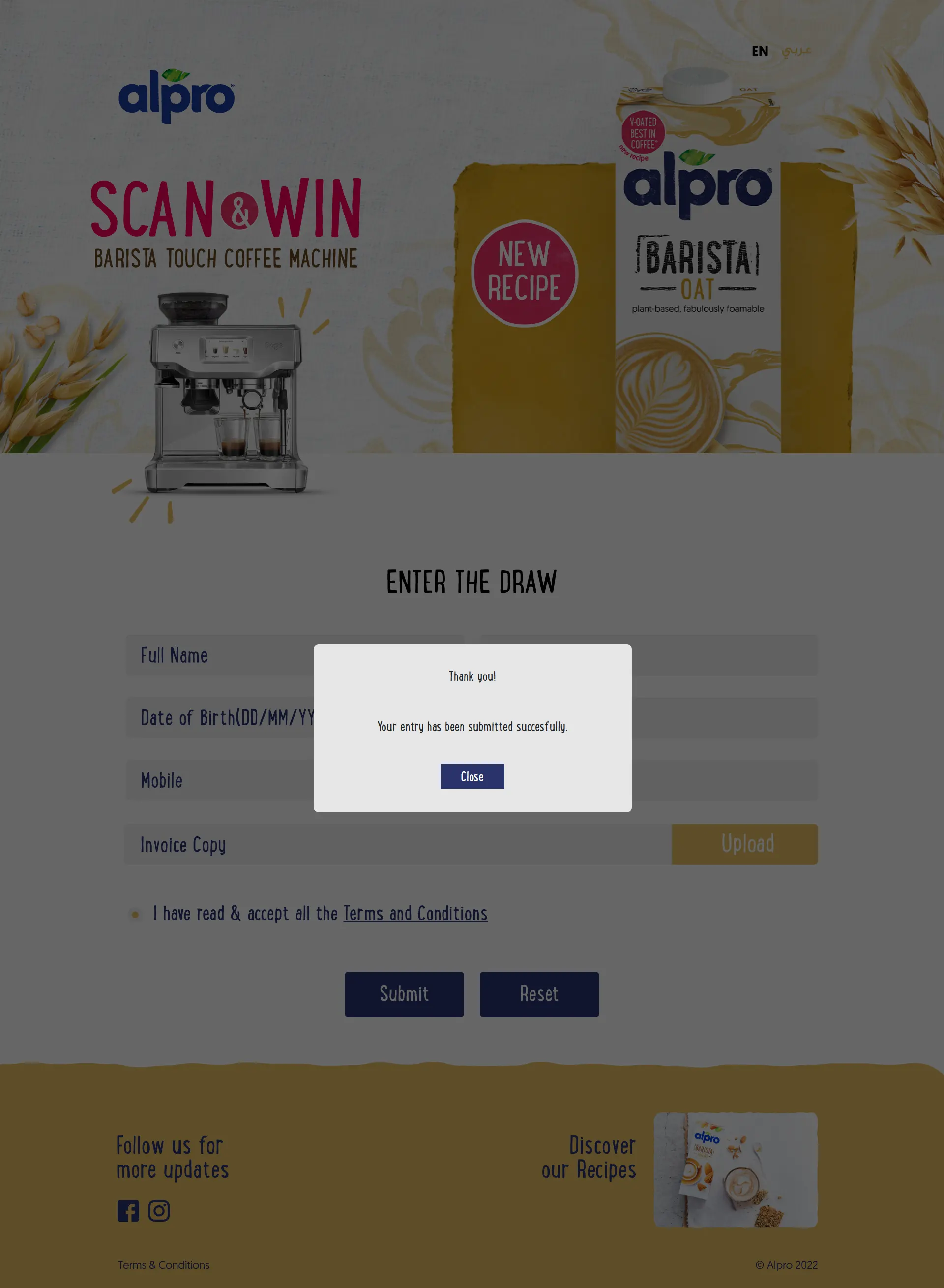 Alpro Scan & Win Barista Touch Coffee Machine Campaign screen 2